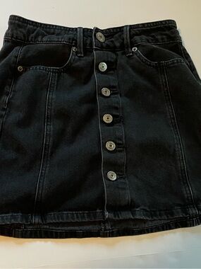 American Eagle Outfitters Black Denim Mini Skirt with Button Front
